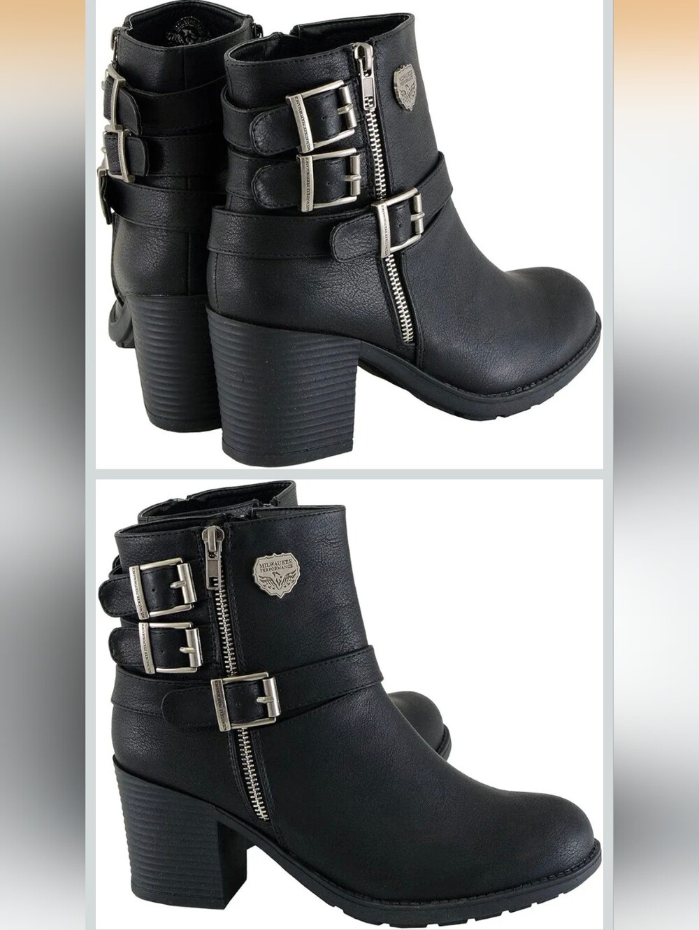 Milwaukee Leather Booties Combat Moto Boots SZ9 Black Buckles And Zippers